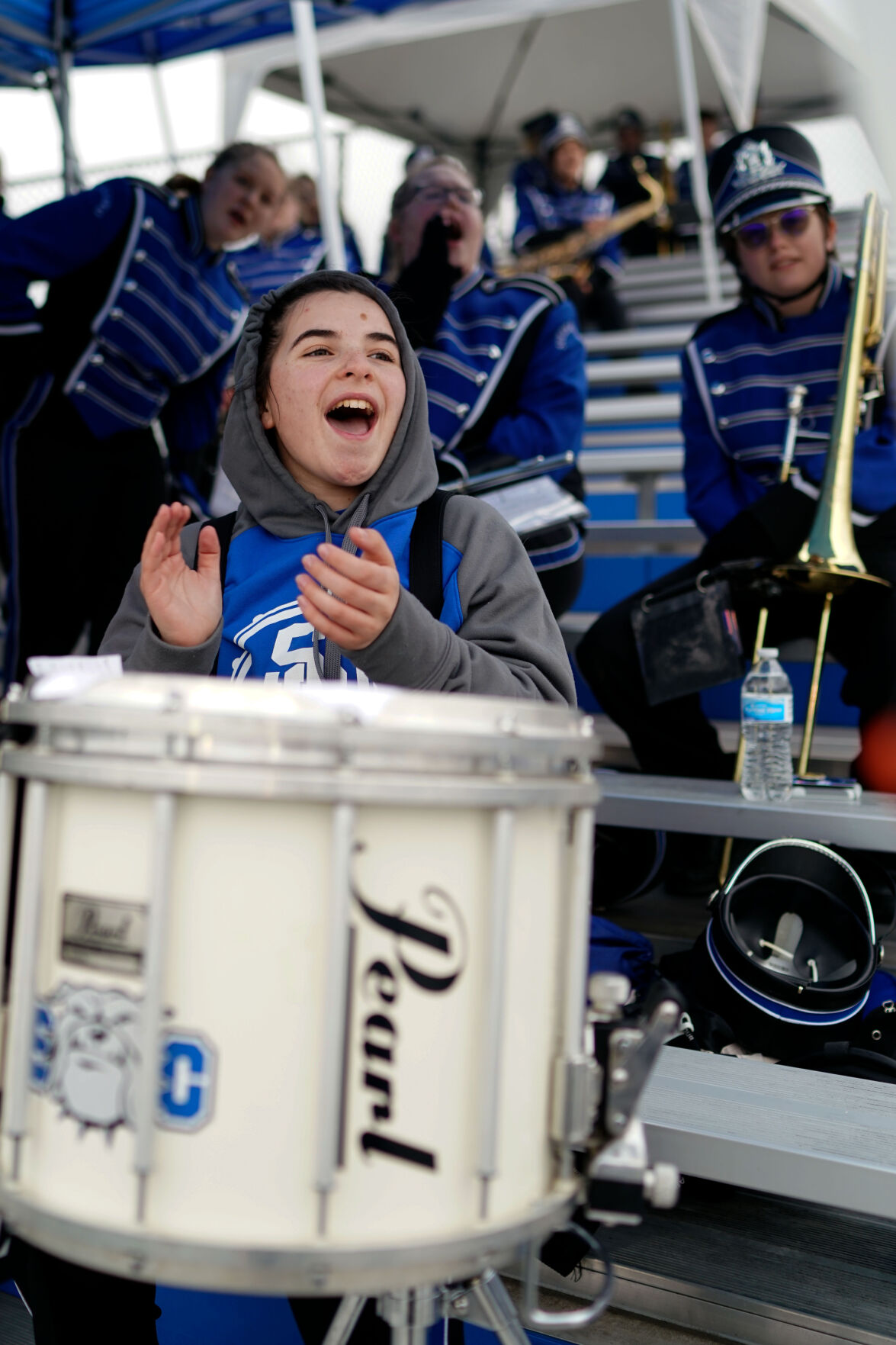 Harlie Sneller claps and shouts for the South Callaway Bulldogs